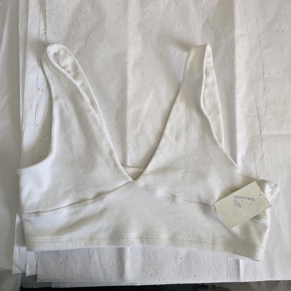bp White Ribbed V-Neck Bralette